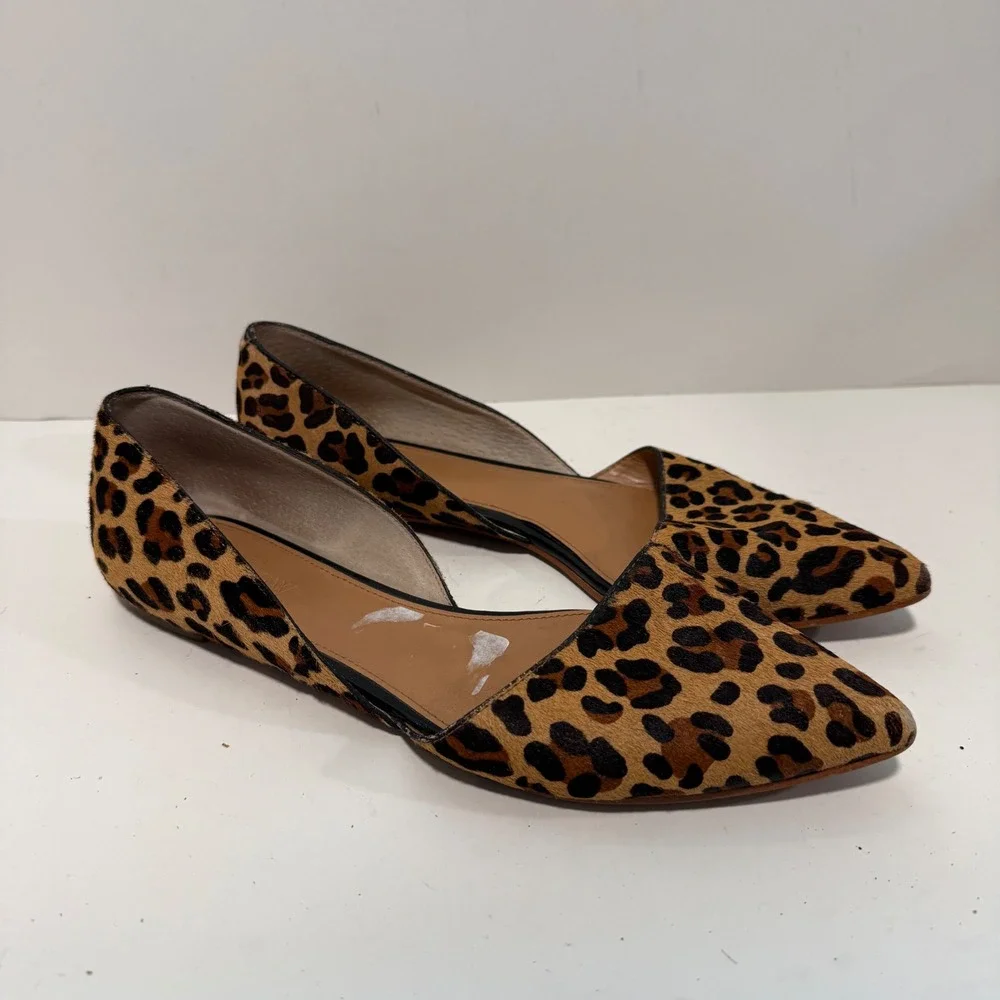 J.Crew Womens Zoe D'Orsay Flats 9 Leopard Calf Hair Pointed Toe F5317